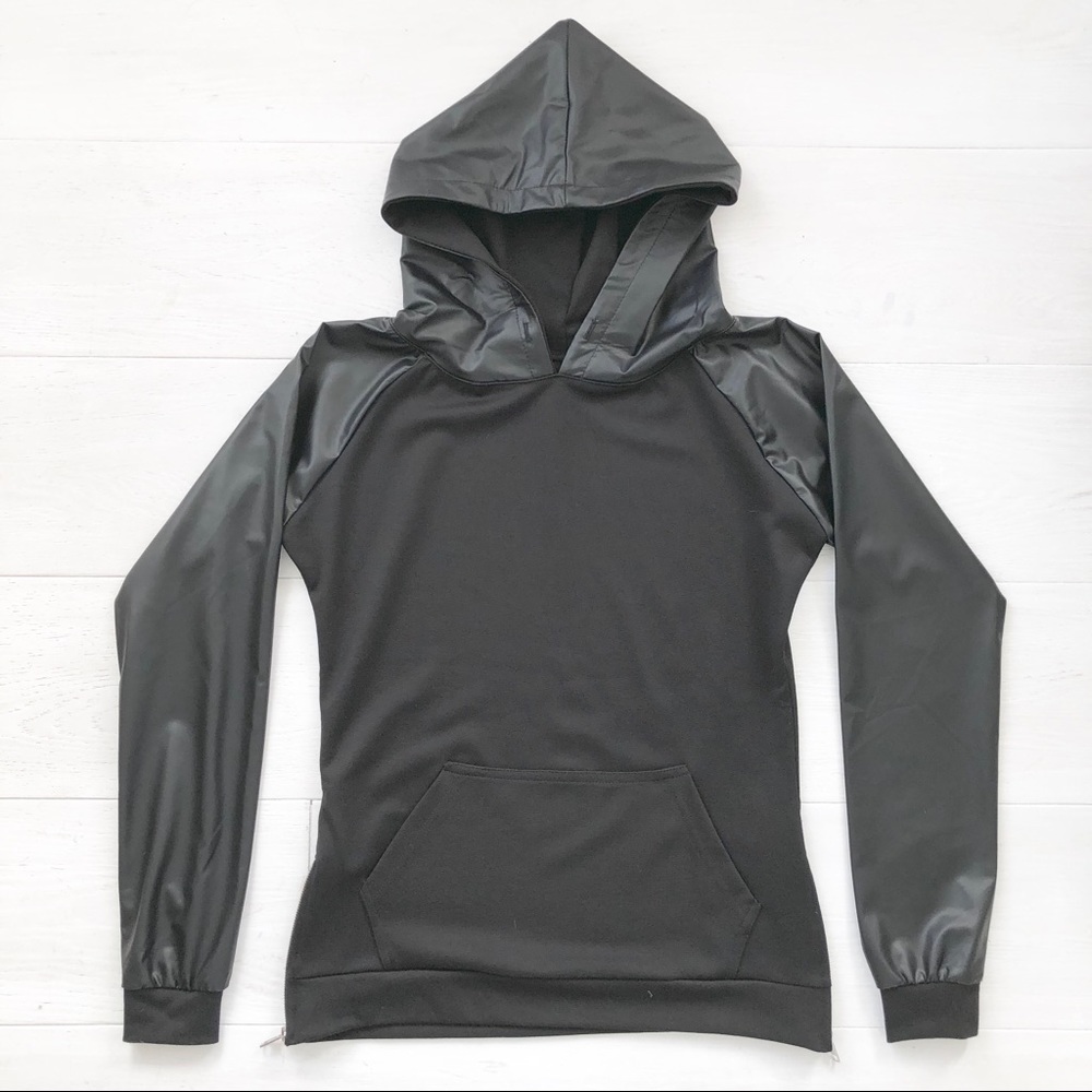 Black Faux Leather Sweatshirt - Picture 1 of 8